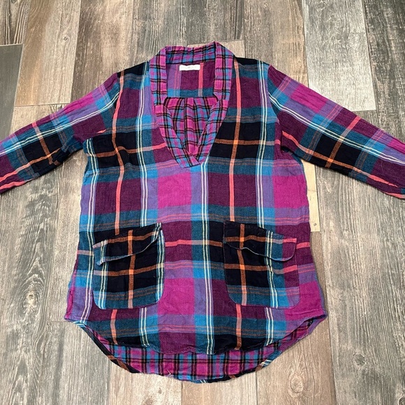 Natural Life Tunic Top Shirt Long Sleeve Colorful Plaid Pockets Boho Size Small - Picture 6 of 10